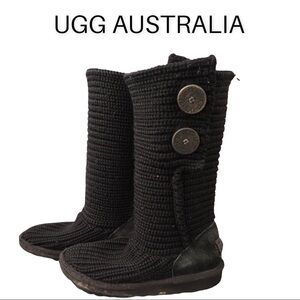 UGG kids sz 1 Cardy black knit tall foldover button boot